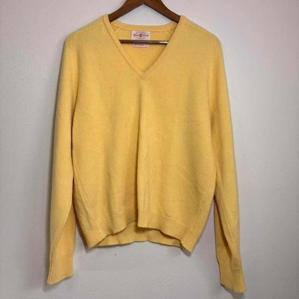 VTG 60s Norton Ditto Alan Paine Cashmere Sweater 42 England Made Butter Yellow